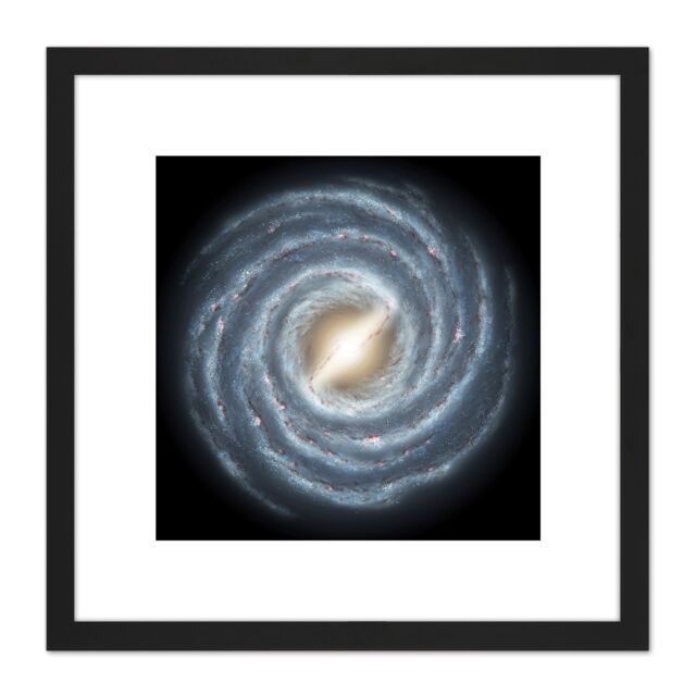 Artery8 Space NASA Galaxy Milky Way Spirals Illustration 8X8 Inch Square Wooden Framed Wall Art Print Picture with Mount in Black - image 1