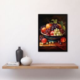 "Artery8 Classical Still Life Fruit Bowl Oil Painting Kitchen Art Print Framed Poster Wall Decor 12x16 inch in Black - Size: W12"" x H16""" - thumbnail 4