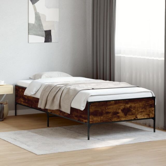 Berkfield Home Bed Frame without Mattress Smoked Oak 75x190 cm Small Single in Brown - image 1