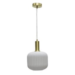 First Choice Lighting Set of 2 Bento - White Ribbed Glass Satin Brass Deco Pendant Fittings - thumbnail 2