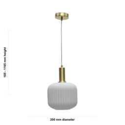 First Choice Lighting Set of 2 Bento - White Ribbed Glass Satin Brass Deco Pendant Fittings - thumbnail 6