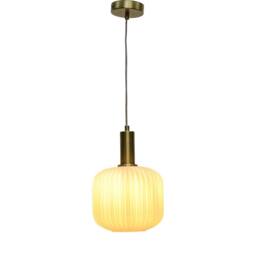 First Choice Lighting Set of 2 Bento - White Ribbed Glass Satin Brass Deco Pendant Fittings - thumbnail 3