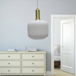 First Choice Lighting Set of 2 Bento - White Ribbed Glass Satin Brass Deco Pendant Fittings - thumbnail 5