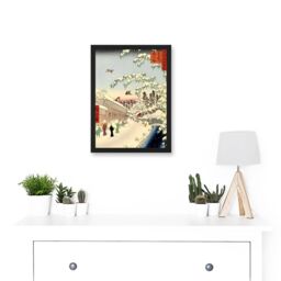 Artery8 Painting Japan Woodblock Winter Street Snow Scene A4 Artwork Framed Wall Art Print in Black - thumbnail 2