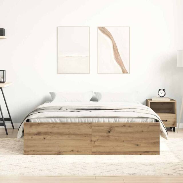 Berkfield Home Durable Bed Frame Frame Artisan Oak 120x190cm Small Double Wood in Brown - image 1