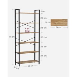 VASAGLE 6-Tier Industrial Bookshelf Storage Unit Office Study Wide in Tan - thumbnail 3