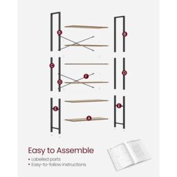 VASAGLE 6-Tier Industrial Bookshelf Storage Unit Office Study Wide in Tan - thumbnail 8