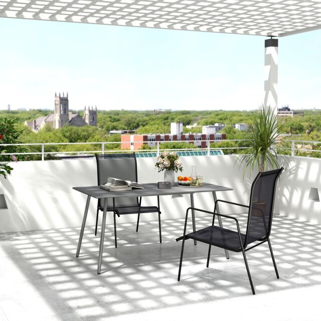 OUTSUNNY Garden Dining Table for 6 Person with Slat Top, Steel Frame, Grey - image 1