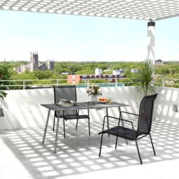 OUTSUNNY Garden Dining Table for 6 Person with Slat Top, Steel Frame, Grey