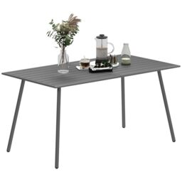 OUTSUNNY Garden Dining Table for 6 Person with Slat Top, Steel Frame, Grey - thumbnail 2