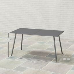 OUTSUNNY Garden Dining Table for 6 Person with Slat Top, Steel Frame, Grey - thumbnail 3
