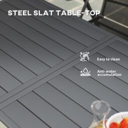 OUTSUNNY Garden Dining Table for 6 Person with Slat Top, Steel Frame, Grey - thumbnail 6