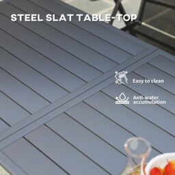 OUTSUNNY Garden Dining Table for 6 Person with Slat Top, Steel Frame, Grey - thumbnail 5