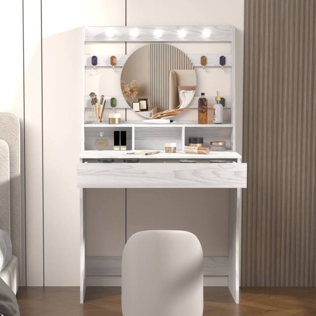 KEEPREAPER Stylish Dressing Table with Lights & Adjustable Lighting Colours in Light Grey - image 1