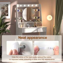 KEEPREAPER Stylish Dressing Table with Lights & Adjustable Lighting Colours in Light Grey - thumbnail 7