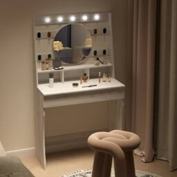 KEEPREAPER Stylish Dressing Table with Lights & Adjustable Lighting Colours in Light Grey - thumbnail 9