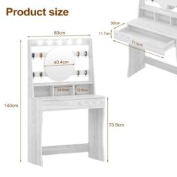KEEPREAPER Stylish Dressing Table with Lights & Adjustable Lighting Colours in Light Grey - thumbnail 3