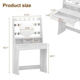 KEEPREAPER Stylish Dressing Table with Lights & Adjustable Lighting Colours in Light Grey - thumbnail 4