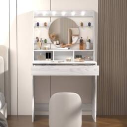 KEEPREAPER Stylish Dressing Table with Lights & Adjustable Lighting Colours in Light Grey