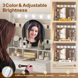 KEEPREAPER Stylish Dressing Table with Lights & Adjustable Lighting Colours in Light Grey - thumbnail 5
