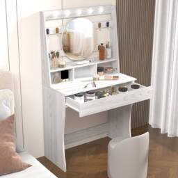 KEEPREAPER Stylish Dressing Table with Lights & Adjustable Lighting Colours in Light Grey - thumbnail 8