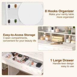 KEEPREAPER Stylish Dressing Table with Lights & Adjustable Lighting Colours in Light Grey - thumbnail 6