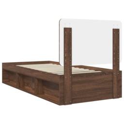 Berkfield Home Bed Frame with Headboard Brown Oak 90 x 190 cm Solid Pine Wood - thumbnail 9