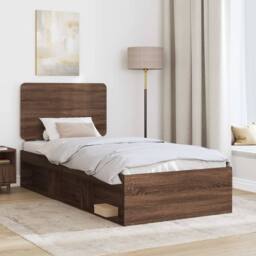Berkfield Home Bed Frame with Headboard Brown Oak 90 x 190 cm Solid Pine Wood - thumbnail 3