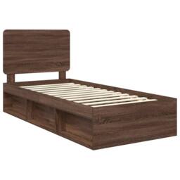 Berkfield Home Bed Frame with Headboard Brown Oak 90 x 190 cm Solid Pine Wood - thumbnail 4