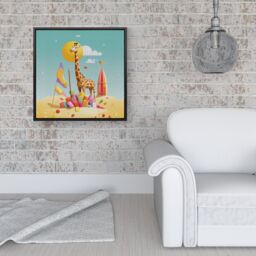 "Warren Reed - Designer A Giraffe On A Beach Holiday Framed Canvas in Black - Size: W30"" x H30""" - thumbnail 2
