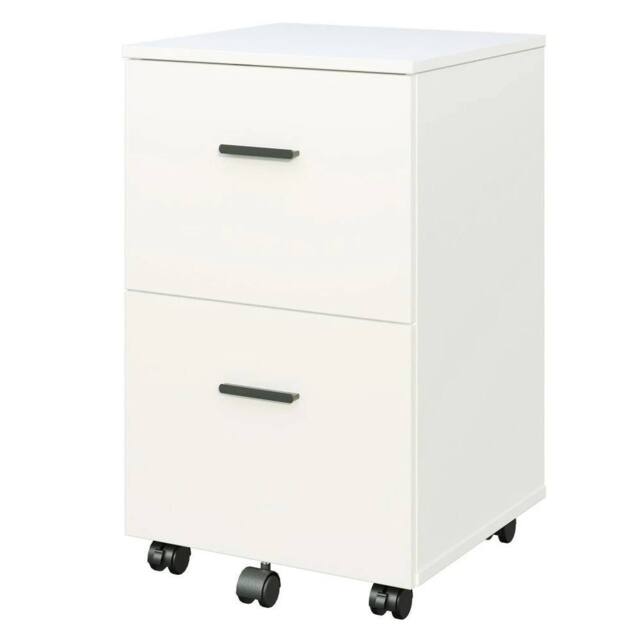 ERGOVEXA 2 Drawers Mobile File Cabinet Wooden Office Desk Rolling White - image 1