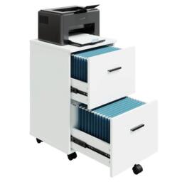 ERGOVEXA 2 Drawers Mobile File Cabinet Wooden Office Desk Rolling White - thumbnail 4