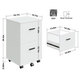 ERGOVEXA 2 Drawers Mobile File Cabinet Wooden Office Desk Rolling White - thumbnail 2