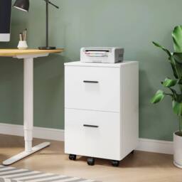 ERGOVEXA 2 Drawers Mobile File Cabinet Wooden Office Desk Rolling White - thumbnail 3