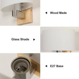 Goeco E27 Vintage Interior Wall Light, Glass Wood Wall Light, Oval Lampshade in White - thumbnail 5