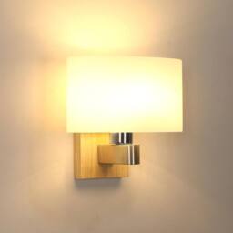 Goeco E27 Vintage Interior Wall Light, Glass Wood Wall Light, Oval Lampshade in White