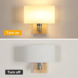 Goeco E27 Vintage Interior Wall Light, Glass Wood Wall Light, Oval Lampshade in White - thumbnail 4