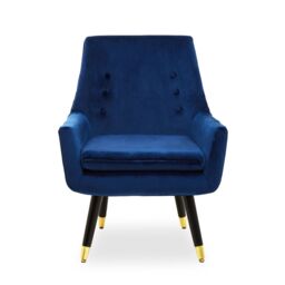 Orsina Stylish Midnight Velvet Armchair, Accent Chair With Slanted Wooden Legs, Modern Midnight Velvet Chair in Blue - thumbnail 3