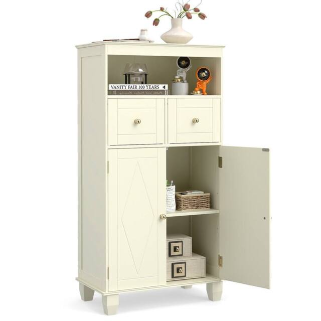 Costway Bathroom Floor Storage Cabinet Modern Storage Organizer w/Drawers in Beige - image 1