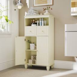 Costway Bathroom Floor Storage Cabinet Modern Storage Organizer w/Drawers in Beige - thumbnail 6
