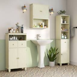 Costway Bathroom Floor Storage Cabinet Modern Storage Organizer w/Drawers in Beige - thumbnail 8
