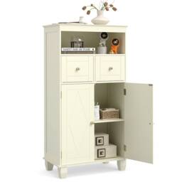Costway Bathroom Floor Storage Cabinet Modern Storage Organizer w/Drawers in Beige