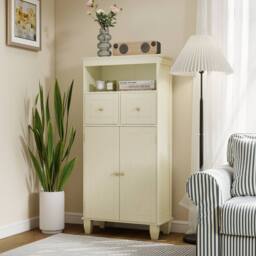 Costway Bathroom Floor Storage Cabinet Modern Storage Organizer w/Drawers in Beige - thumbnail 5