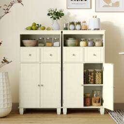 Costway Bathroom Floor Storage Cabinet Modern Storage Organizer w/Drawers in Beige - thumbnail 7