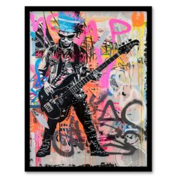 "Artery8 Punk Music Bass Guitarist Colourful Street Art Framed Art Print - Size: W12"" x H16""" - thumbnail 1