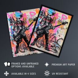 "Artery8 Punk Music Bass Guitarist Colourful Street Art Framed Art Print - Size: W12"" x H16""" - thumbnail 2