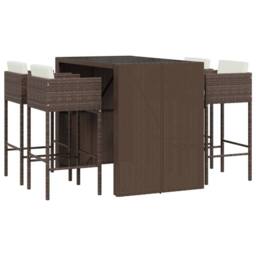 Berkfield Home Beautiful 5 Piece Garden Bar Set with Cushions Brown Poly Rattan - thumbnail 3
