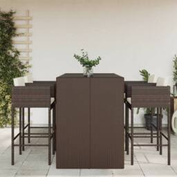 Berkfield Home Beautiful 5 Piece Garden Bar Set with Cushions Brown Poly Rattan - thumbnail 2