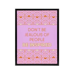"Artery8 Don't Be Jealous Be Inspired Pink Art Deco Design Framed Canvas Art - Size: W12"" x H16""" - thumbnail 1