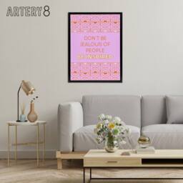 "Artery8 Don't Be Jealous Be Inspired Pink Art Deco Design Framed Canvas Art - Size: W12"" x H16""" - thumbnail 3